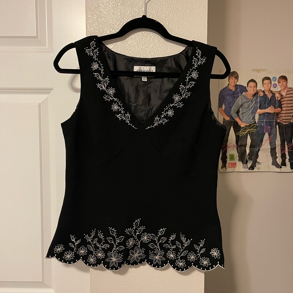 Beautiful Vintage Black Embroidered Top